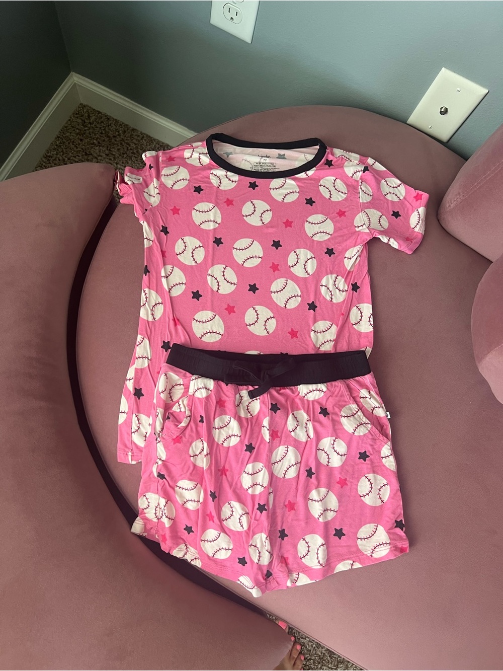 Birdie Bean Girls' Pink Baseball Print Short Pajama Set
